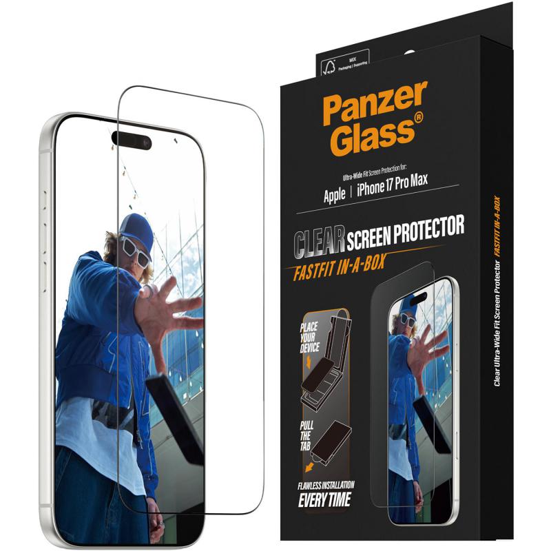 Compare PanzerGlass UltraWide Fit Fastfit InABox Smartphone Screen Protector, for iPhone 17 Pro Max, Tempered Glass with Black Frame at KSA Price