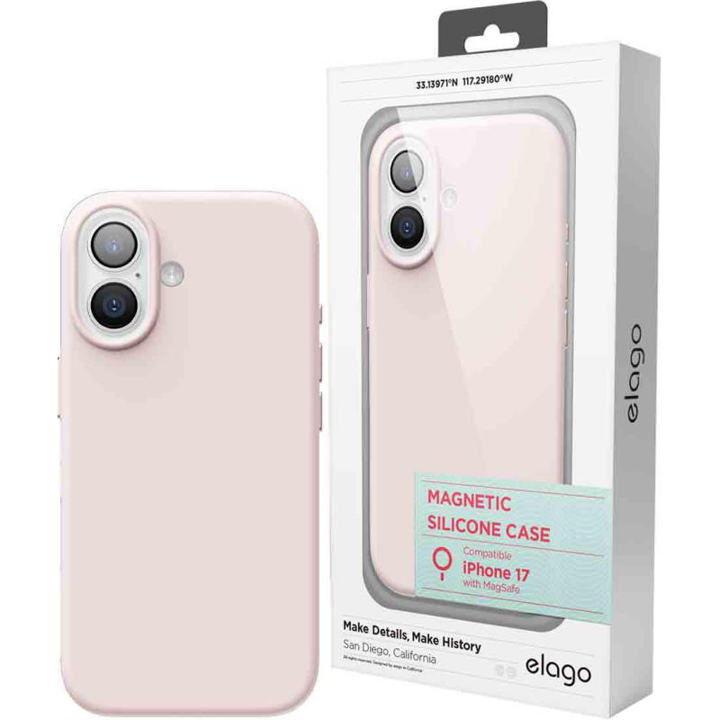 Compare Elago Magnetic Silicone Back Cover Mobile Case with MagSafe, for iPhone 17, Light Pink at KSA Price