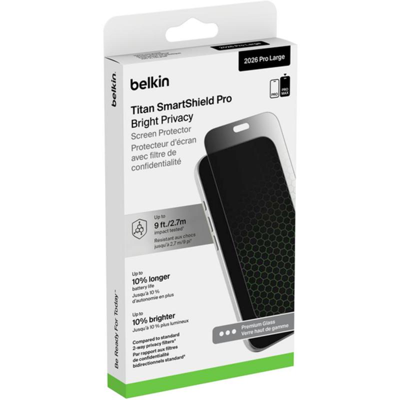 Compare Belkin SmartShield Pro Bright Privacy Smartphone Screen Protector, for iPhone 18 Pro Max, Scratchresistant Glass, Antireflective Clarity Over 84% at KSA Price