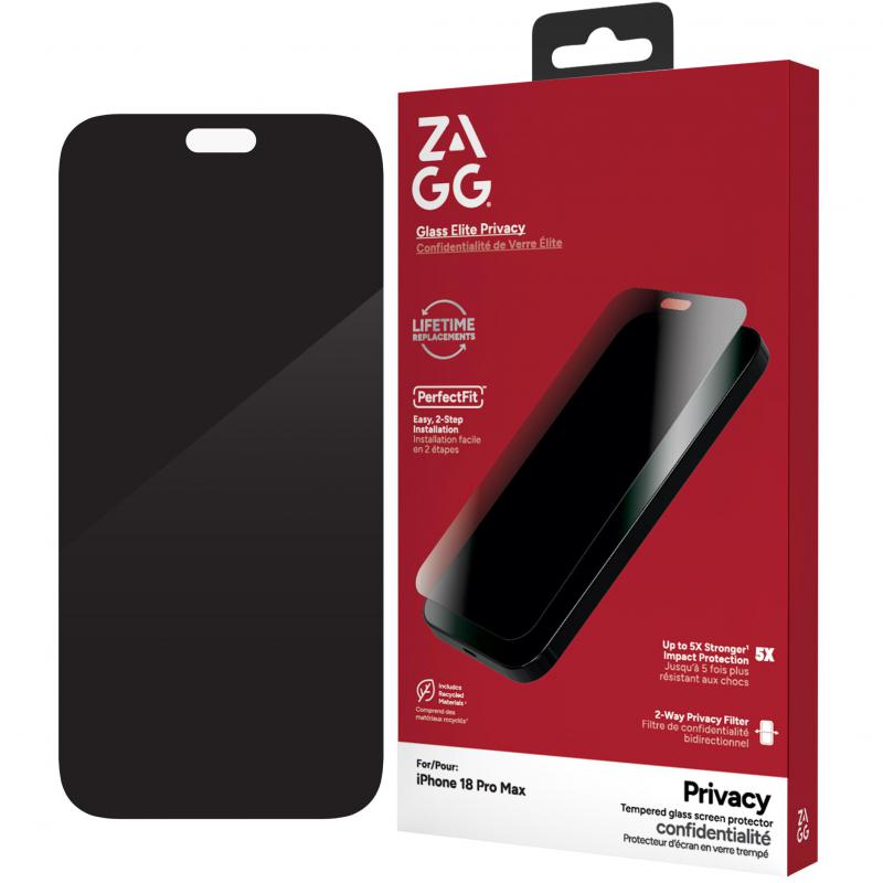 Compare Zagg Invisible Shield Elite Privacy Edge Smartphone Screen Protector, for iPhone 18 Pro MaxiPhone 17 Pro Max, Tempered Glass, 2way Privacy Protection at KSA Price