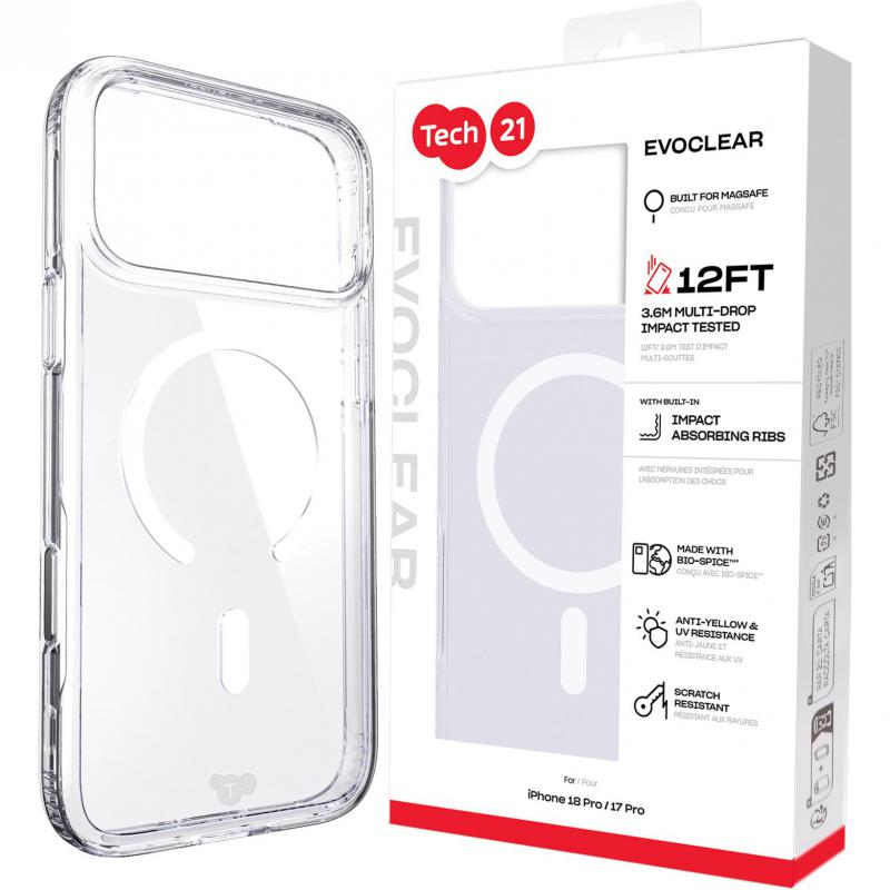 Compare Tech21 EvoClear Back Cover Mobile Case with MagSafe, for iPhone 18 ProiPhone 17 Pro, Clear at KSA Price