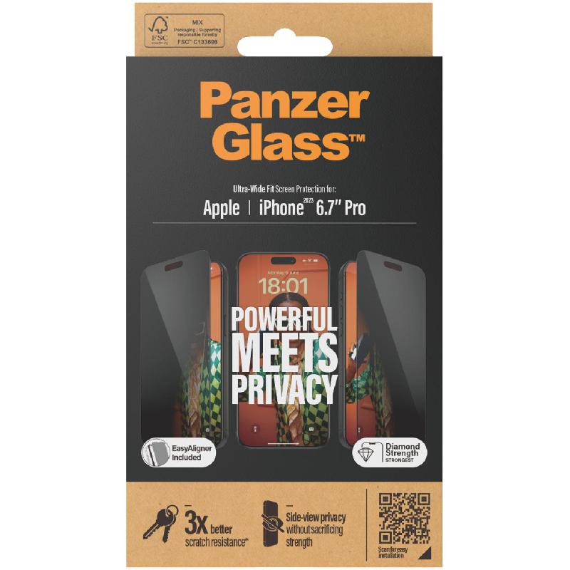 Compare PanzerGlass UltraWide Fit Smartphone Screen Protector, Tempered Glass, Privacy, for iPhone 15 Pro Max at KSA Price