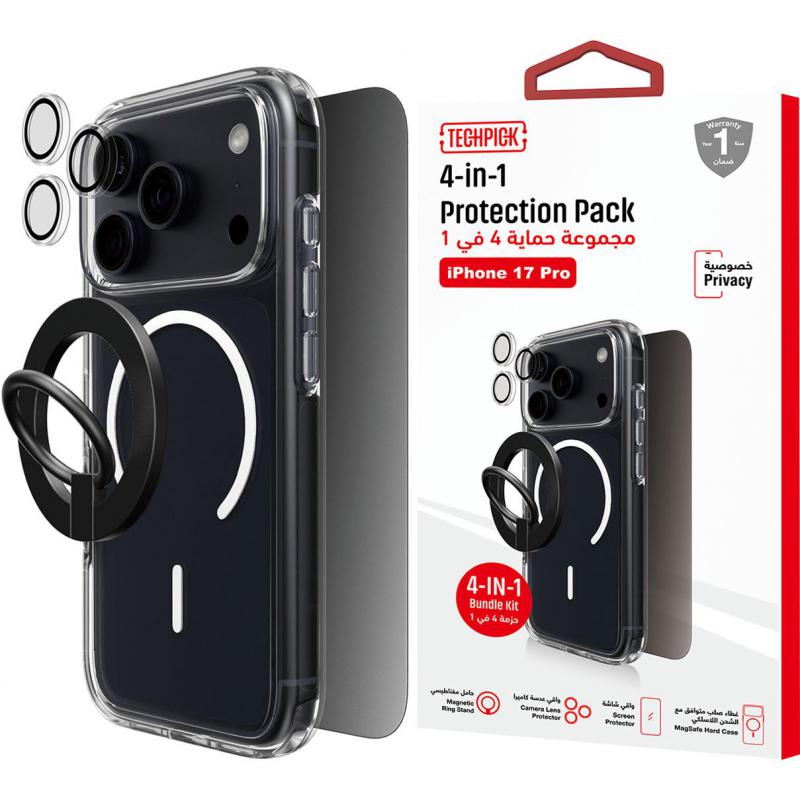 Compare Techpick 4in1 Protection Clear Case + Privacy Tempered Glass + Smartphone Case Bundle Smartphone Case Bundle, for iPhone 17 Pro, Clear at KSA Price