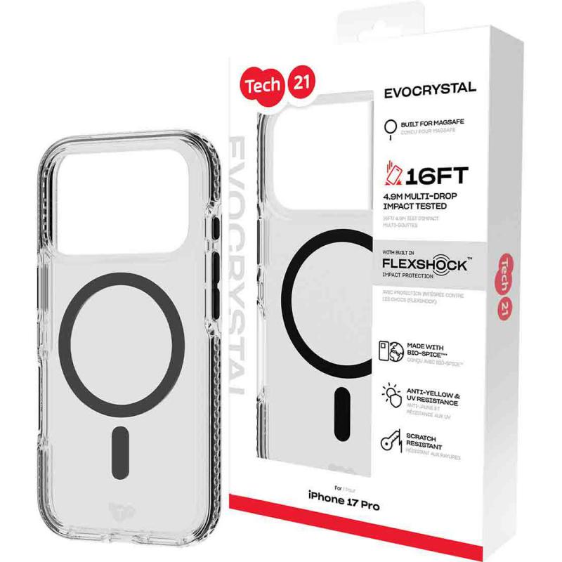 Compare Tech21 EvoCrystal with MagSafe Back Cover Mobile Case with MagSafe, for iPhone 17 Pro, ClearBlack at KSA Price