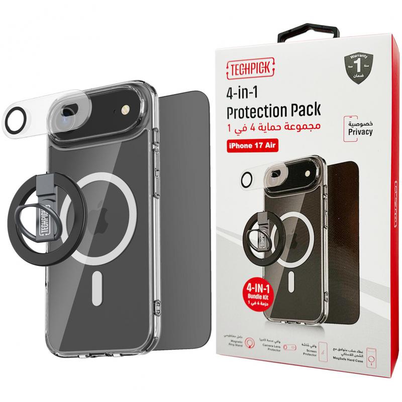 Compare Techpick 4in1 Protection Pack Clear Case + Privacy Tempered Glass + Smartphone Case Bundle Smartphone Case Bundle, for iPhone Air, Clear at KSA Price