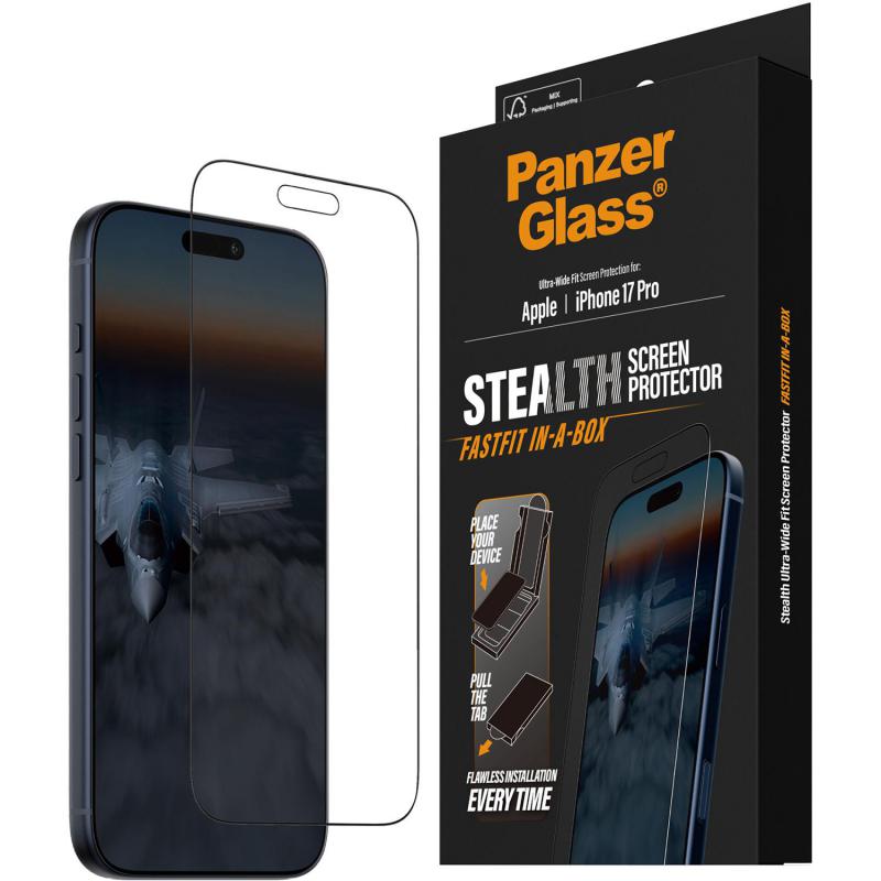 Compare PanzerGlass UltraWide Fit Stealth, Fastfit InABox Smartphone Screen Protector, for iPhone 17 Pro, Tempered Glass with Black Frame at KSA Price