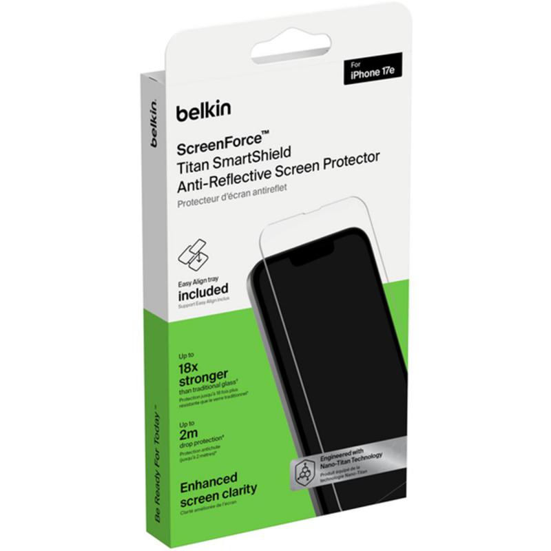 Compare Belkin ScreenForce InvisiGlass Treated Smartphone Screen Protector, for iPhone 17e, Slim 0.29 mm, Clear at KSA Price