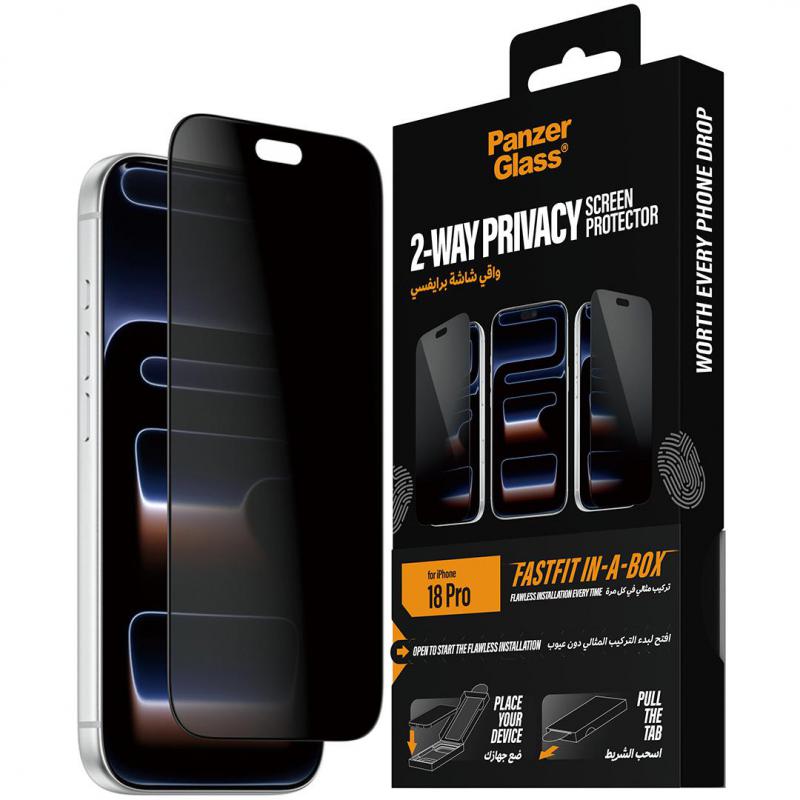 Compare PanzerGlass UltraWide Fit Fastfit InABox Smartphone Screen Protector, for iPhone 18 Pro, Tempered Glass, 2way Privacy at KSA Price