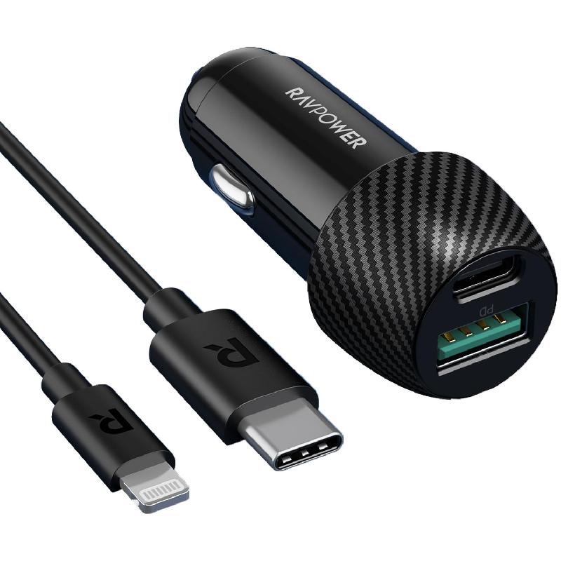 RAVPower 2-Port Car Charger Combo, USB PD…