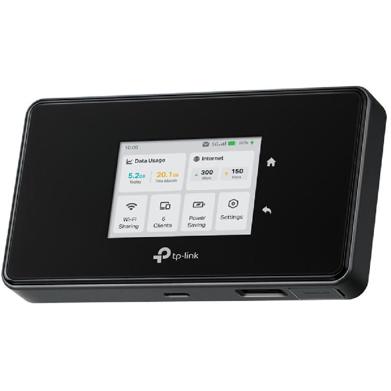 Compare TPLink M8550 5G Portable Router, up to 3600 Mbps, up to 32 Devices, TriBand 2.4 GHz5 GHz6 GHz, WiFi 6E 802.11ax, Single Port GbE, Black at KSA Price