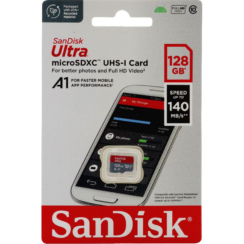 Compare SanDisk Ultra UHS I MicroSDXC, 128 GB, Class 10: Max 140 Mbps Speed Performance at KSA Price