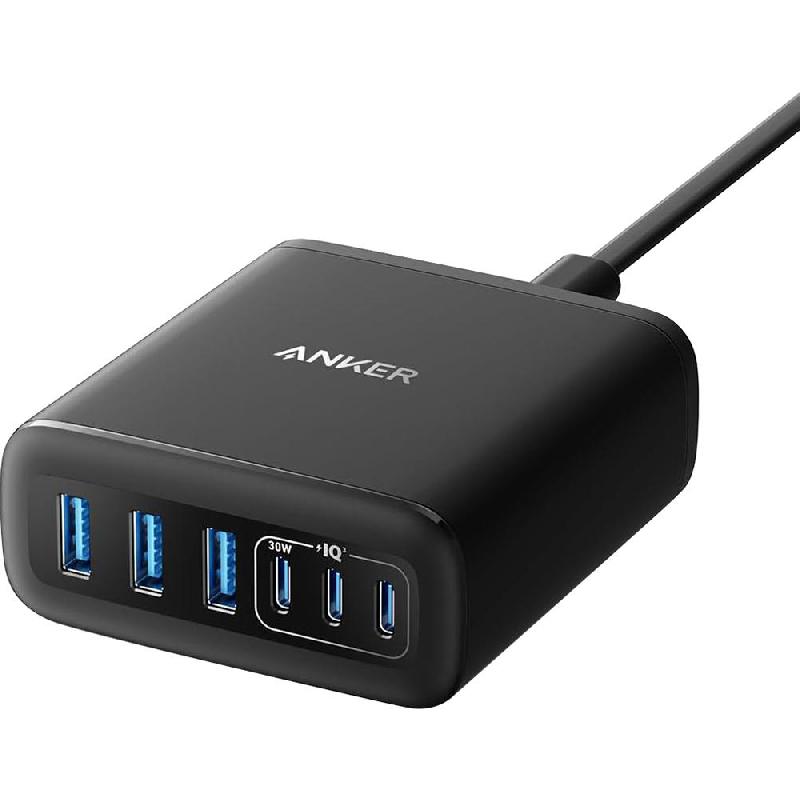 Compare Anker Desktop Charger GaN, PowerIQ 3.0, 112 Watts, 6 USB 3X USBC3X USB, Black at KSA Price