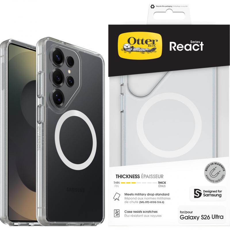 Compare OtterBox React Magnetic Back Cover Mobile Case with MagSafe, for Samsung Galaxy S26 Ultra, Clear at KSA Price