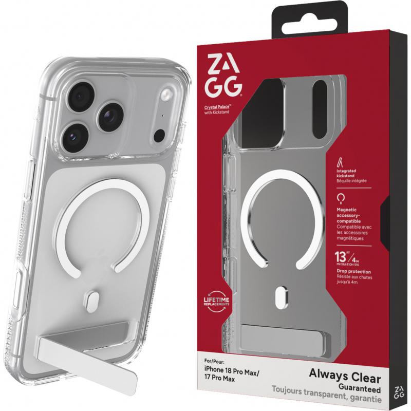 Compare Zagg Crystal Palace Snap Kick Back Cover Mobile Case with MagSafe, for iPhone 18 Pro MaxiPhone 17 Pro Max, Clear at KSA Price