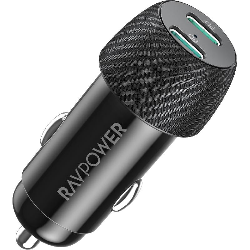 Compare RAVPower Dual Port PD Car Charger, USB PD Power Delivery, 50 Watts, Dual USBC, Black at KSA Price