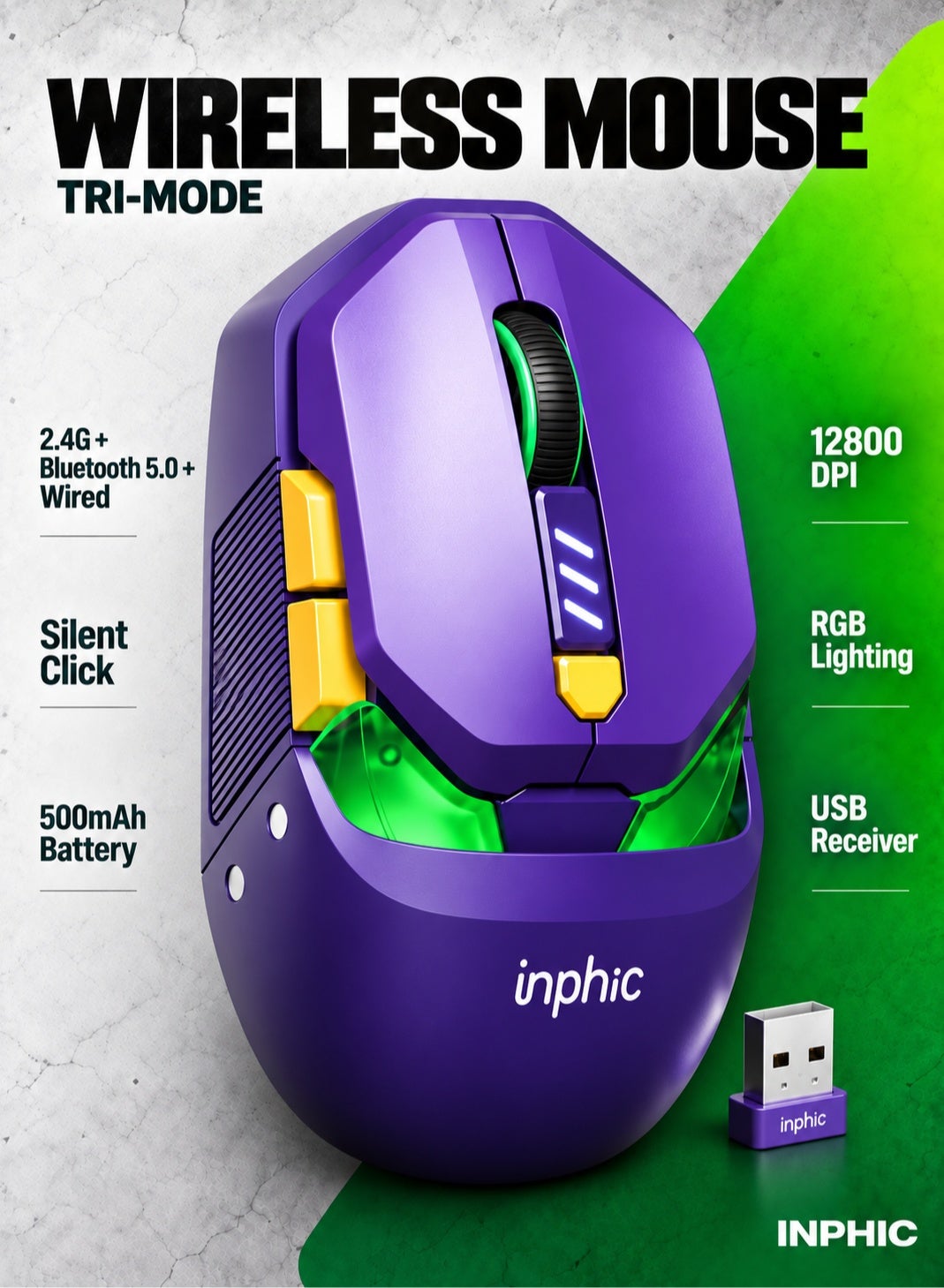 Tri-Mode Wireless Gaming Mouse, Bluetooth 5.0 +…