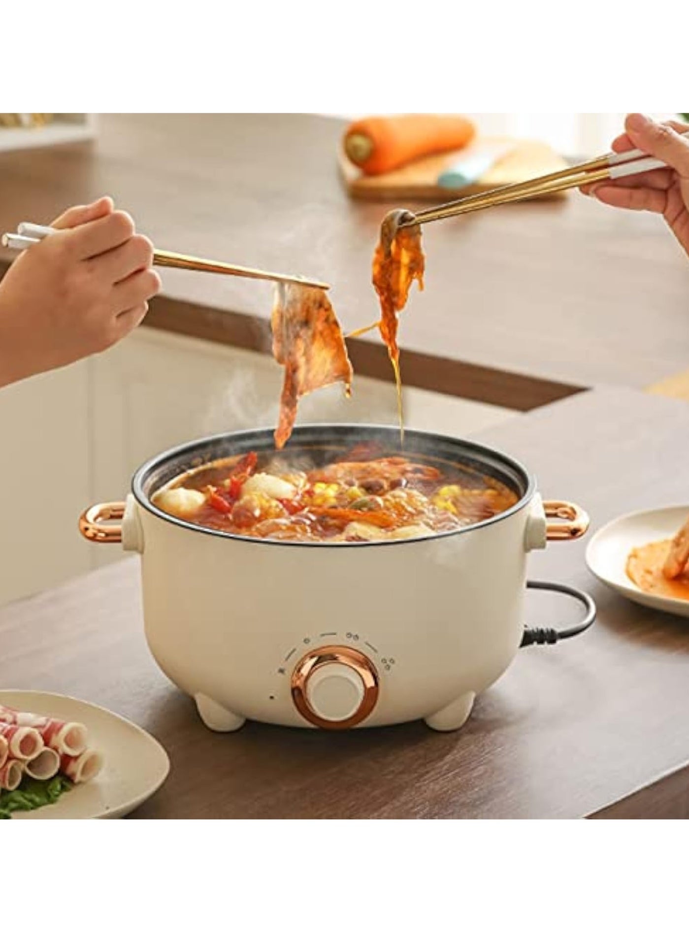 Compare 24cm Multifunctional Cooking Pot, Deep Wall Design Safe Temperature Control 3 Gear Knob Electric Pot High Power Steaming and Cooking Coating Liner for Kitchens at KSA Price