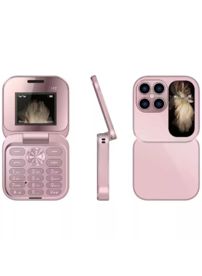i17 Pro Mini Flip Phone (Pink) – Compact Dual SIM…
