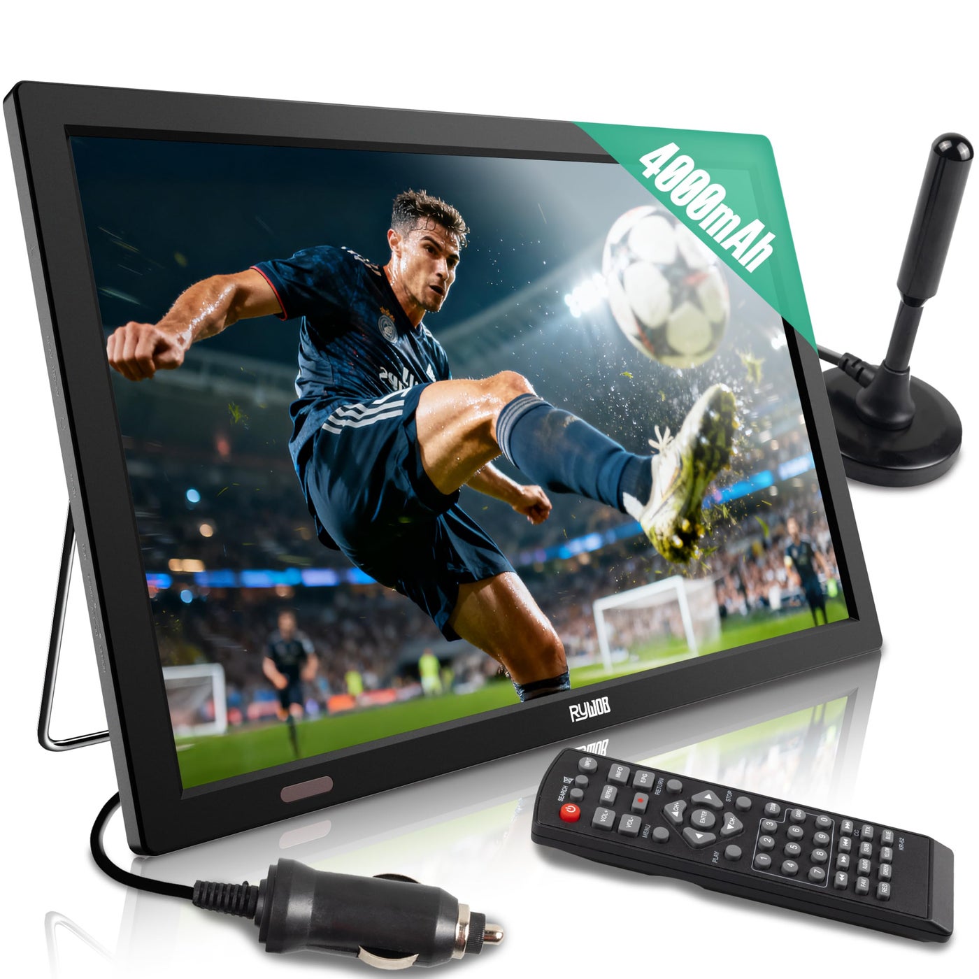 Compare Rywob 15.6 Portable Digital TV,4000mAh Rechargeable Battery for Power Outages,ATSCHDMISD CardUSBAV Input,12v Car Charger forEmergency,Camping,Car,Outdoor at KSA Price