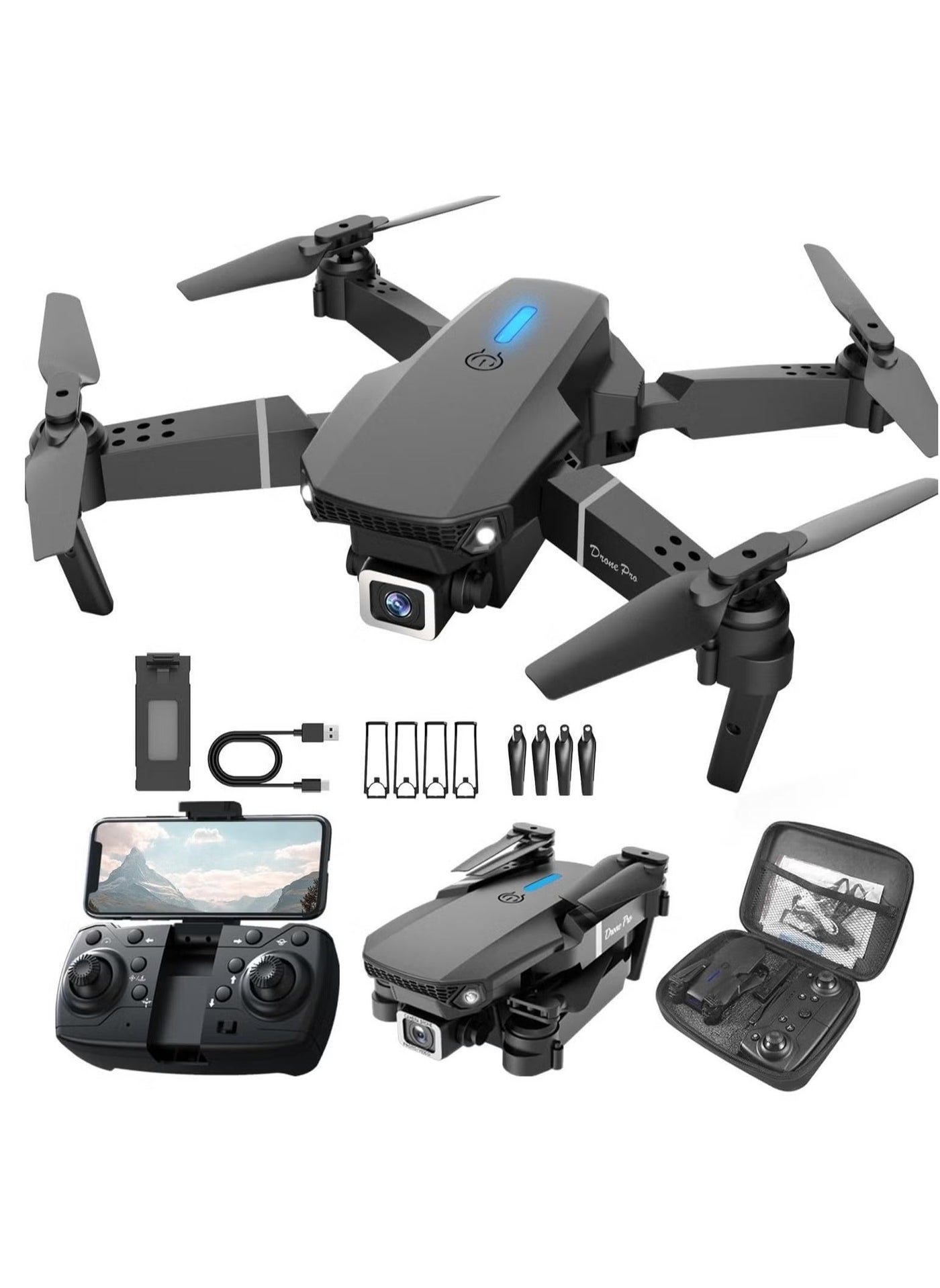 Compare E88 4K HD Drone – Foldable Aerial Aircraft for Beginners, 2.4GHz RealTime Transmission, 360° Roll, Long Battery Life, Headless Mode, Trajectory Flight, One Key Return at KSA Price