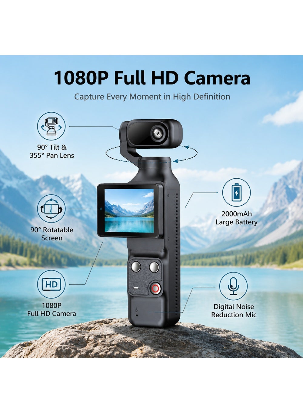 WiFi Pocket Gimbal Action Camera 1080P with 355° Face…