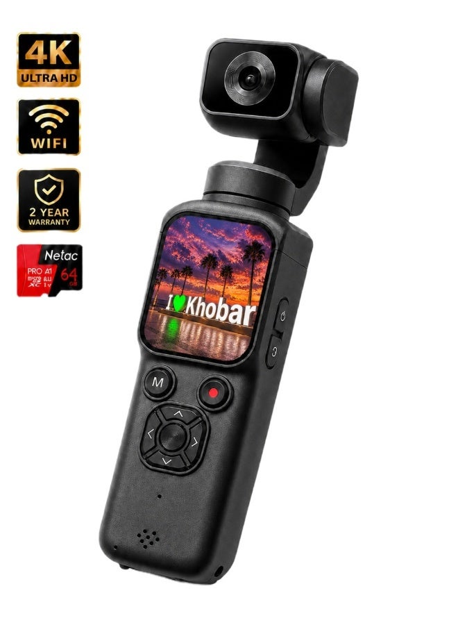 Compare Original 4K 75MP Pocket Digital Camera for Vlogging, DJI Pocket Alternative, Handheld Vlog Camera with 330° Rotating Lens, WiFi, Face Tracking, 1.72 Touch Screen, 64GB TF Card, Portable Pocket Camcorder for Travel & Daily Recording at KSA Price
