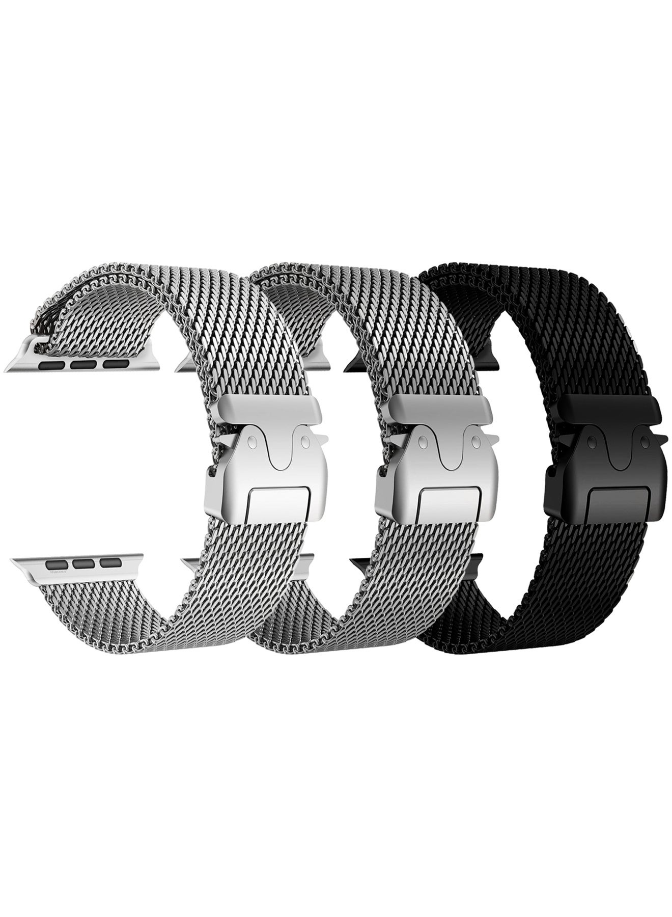 Compare 3Packs Milanese Loop for Apple Watch Band Ultra 2 Band Ultra 49mm 46mm 45mm 44mm, ParachuteStyle Buckle Stainless Steel Mesh Metal Band for iWatch Series 101 SE  Black Silver Natural Titanium at KSA Price