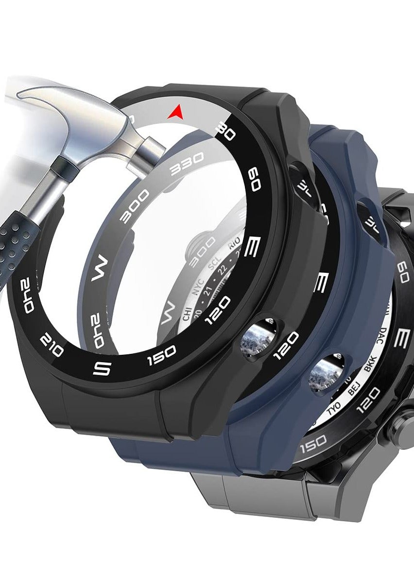 Compare 2 Pack Case with Tempered Glass Screen Protector for Huawei Watch Ultimate, 360° AllRound Protective Cover, UltraThin PC Case in Black and Blue at KSA Price