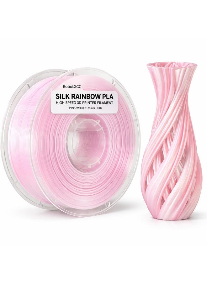 Compare RobotGCC Silk Rainbow Pink White PLA Filament 1.75mm 1KG, Glossy Two Tone 3D Printer Material with Pink and White Blend for Decorative Vases, Keepsake Models and Creative Gift Crafts at KSA Price