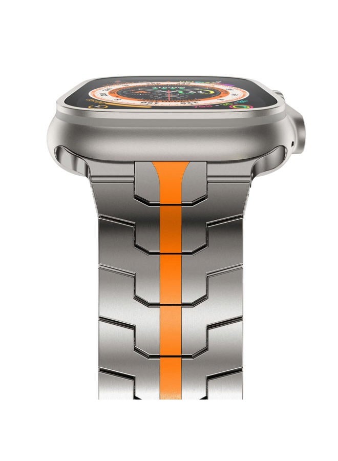 Compare Metal Band Compatible with Apple Watch Band Ultra 2 49mm Series 10 46mm Series 9 Series 8 Series 7 45mm 44mm SE 6 5 4 3 42mm iWatch Stainless Steel Link Bands, TitaniumOrange at KSA Price