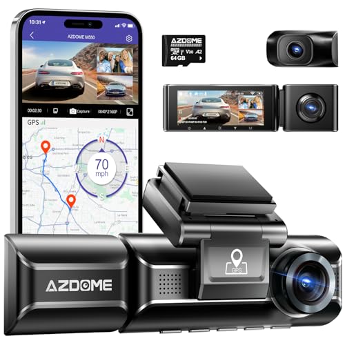 AZDOME M550 3 Channel Dash Cam, 4K+2.5K Dual Dash…