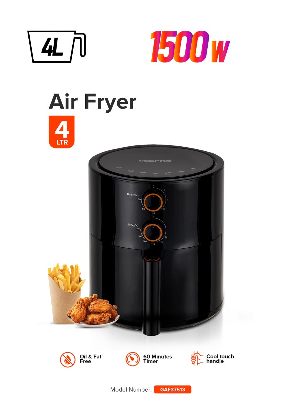Air Fryer 4 L Pot| Non-Stick Coating with…