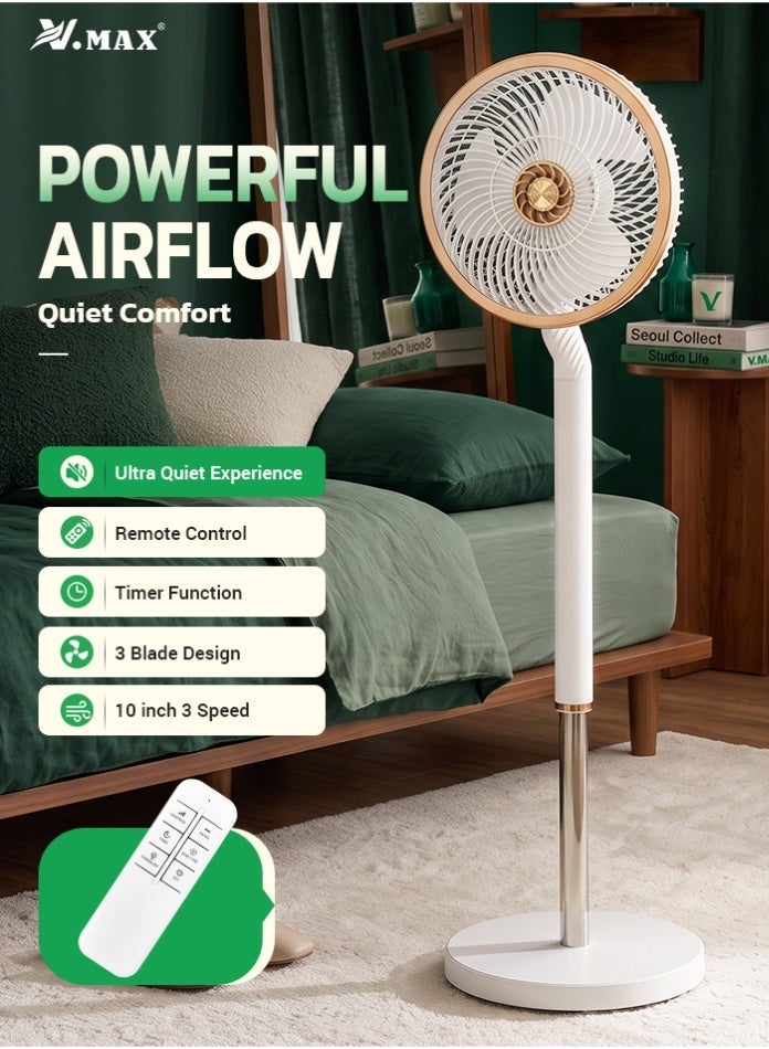 Compare 70W Pedestal Stand Fan with Remote Control, 3Blade 10Inch Floor Fan, 70° Oscillation, Timer, Silent Motor, 3 Speed Settings, Air Circulation Fan for Home, Office & Bedroom at KSA Price