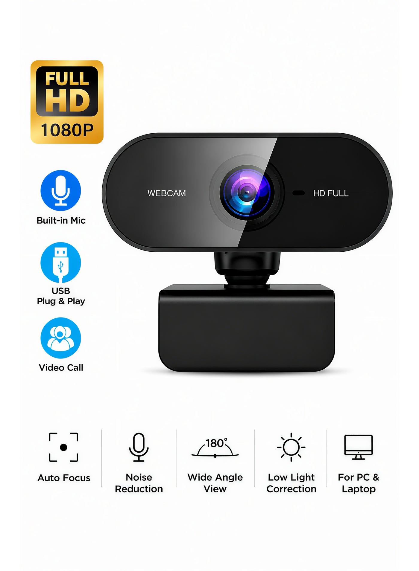 1080P Full HD Webcam for PC with Built-In…