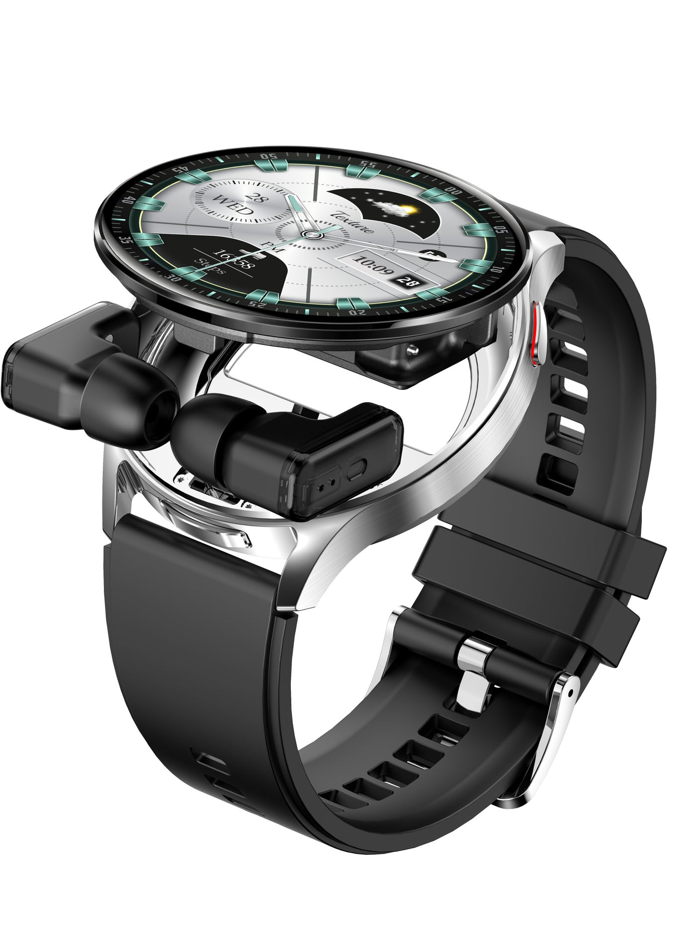 Compare Smart Watch with 1.4 Display, Earbuds Included, IP67 Water Resistant, Sleep Monitor, Bluetooth Music Player, Compatibility with Android 5.0 and above iOS 10.0 and above  Silver at KSA Price