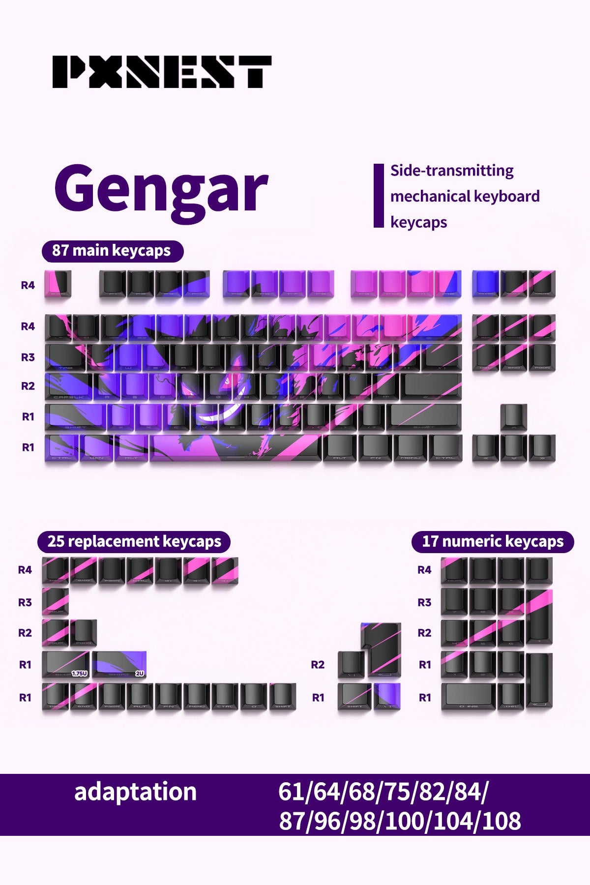 Mechanical keyboard PBT side letter translucent…