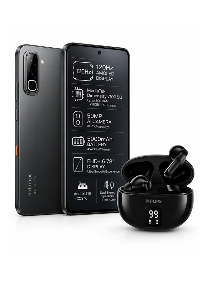 Compare Hot 70 Pro 5G + Earbuds Smartphone | 6GB RAM | 256GB Storage | 144Hz AMOLED Display | 50MP Camera | 5600mAh Battery | Night Pulse | Dimensity 7100 5G at KSA Price