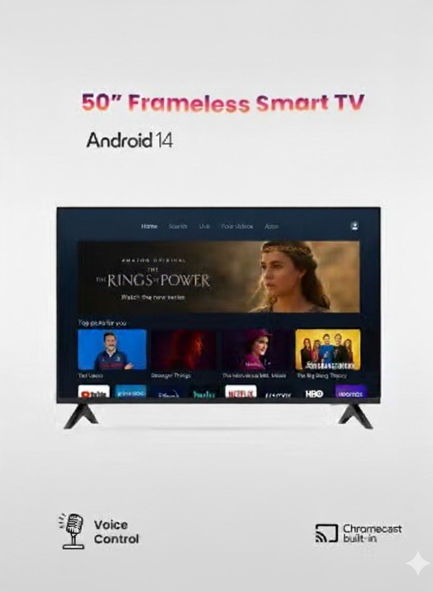 Compare 50Inch Frameless Smart LED TV – Model H2LED5332S | FHD Android 14 Television with Google Assistant, Chromecast BuiltIn, Voice Remote Control, HDR10 Display & WiFi Connectivity at KSA Price