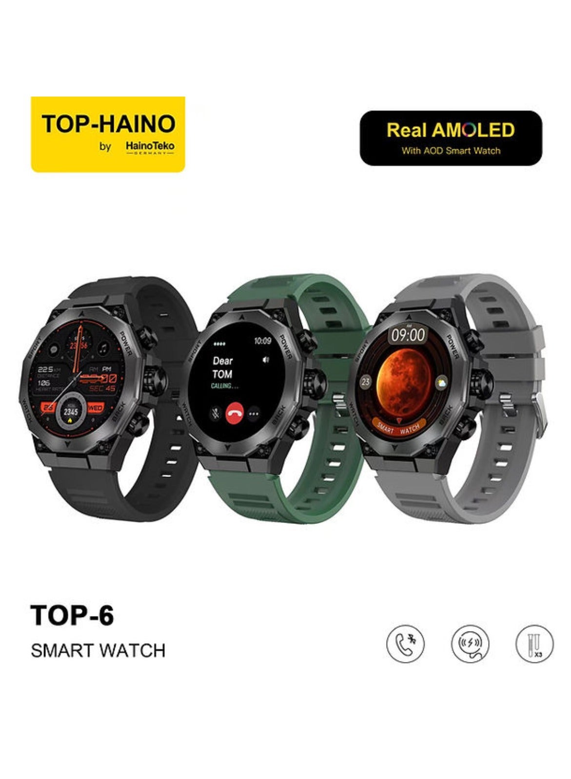 Compare TOP4 Smart Watch With Real AMOLED IPS Display Smartwatch For Unisex With Note Book, Pen And 3X Straps Fitness Smartwatch Multisport Tracking Watch App Operated Always On Display Smart Watch Carbon Neutral Call Watch Rotatable Di at KSA Price