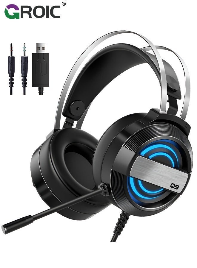 Compare Black Wired Gaming Headset for PS4PS5PCXbox One, Ergonomic Design Over Ear with Stereo Microphone Sound, Computer USB Jack & RGB at KSA Price