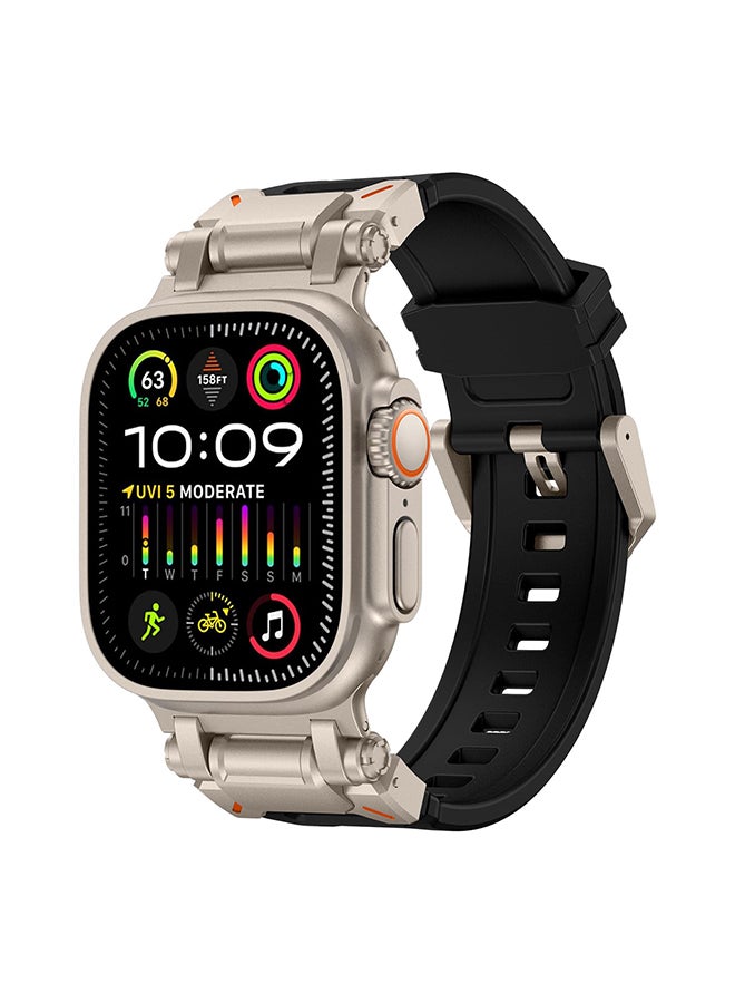 Compare Sports Liquid Silicone Rubber Band with Stainless Steel Adapter for Apple Watch Ultra 12 49mm 45mm 44mm 42mm Men, Durable Armor Designed Strap Black at KSA Price