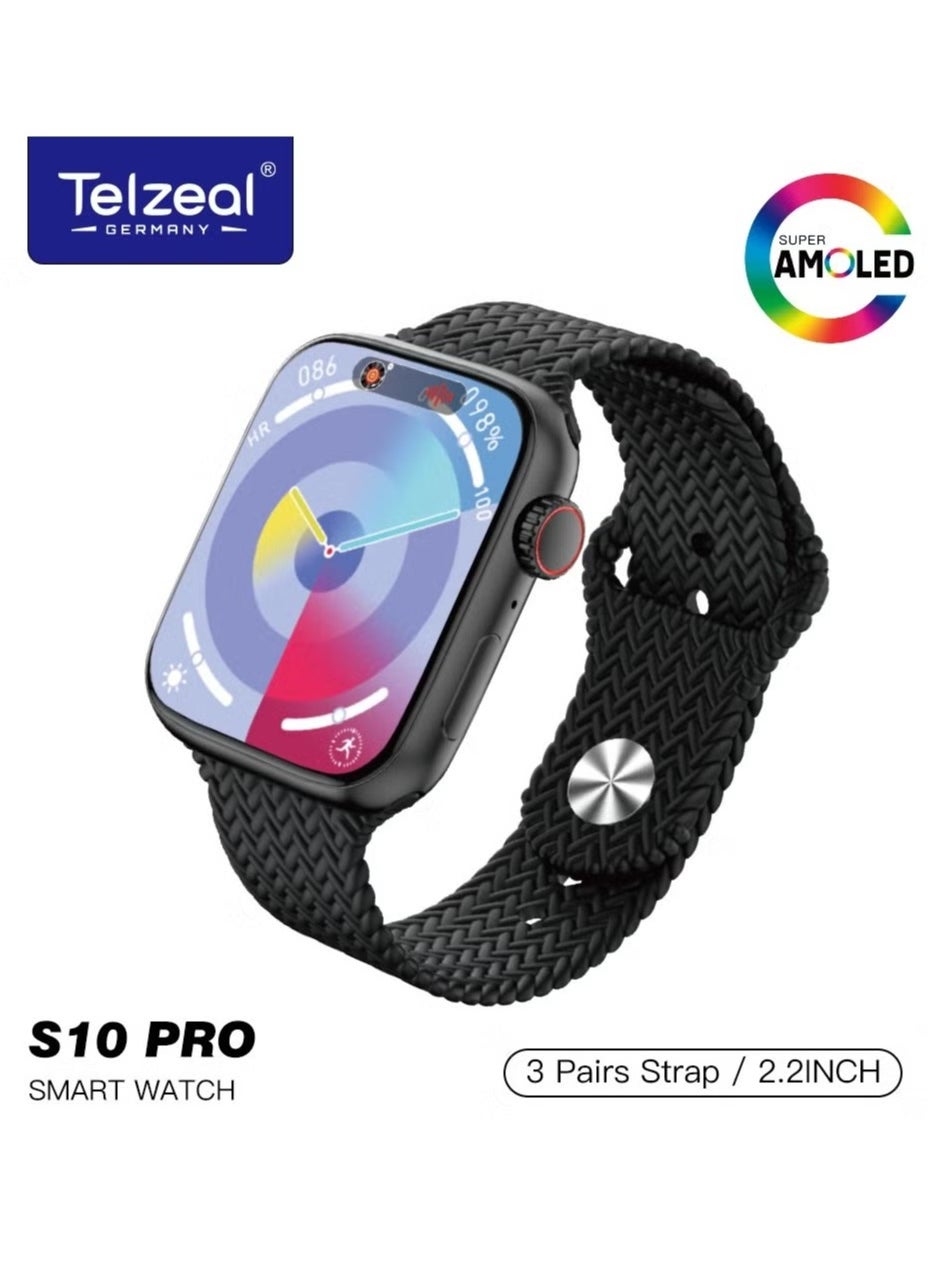 Compare S10 Pro AMOLED Display Smart Watch with 3 Pairs of Straps, Wireless Charger – Stylish, HighResolution Display, Fitness Tracking, Heart Rate Monitoring, and More – Black at KSA Price