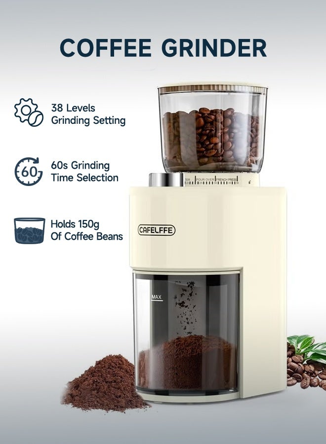 Compare Electric Burr Coffee Grinder Adjustable Burr Grinder 38 Precise Grind Settings And 7 Levels Time Adjustable White at KSA Price