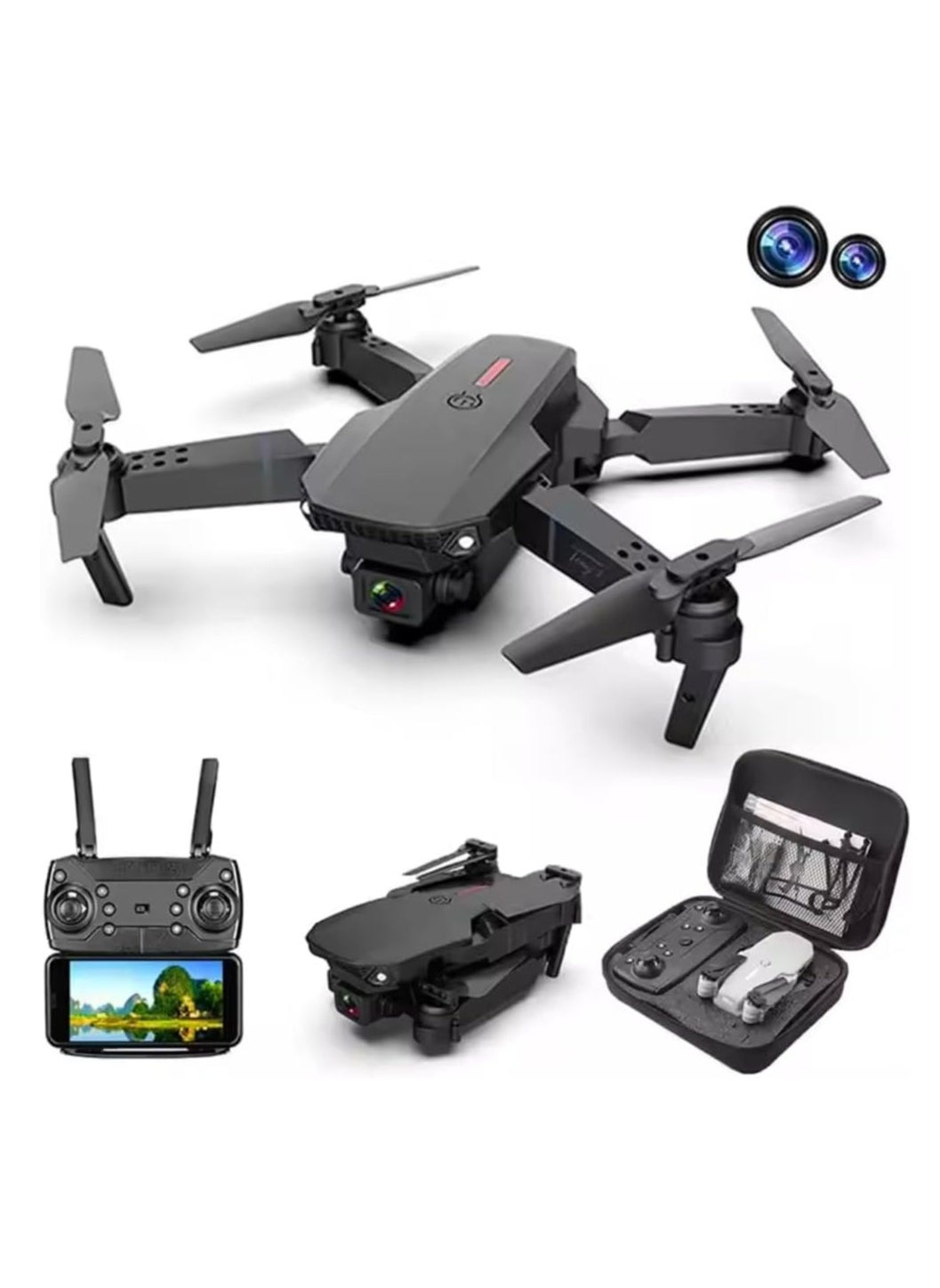 Compare E88 Drone 4K with High Definition Camera – WiFi Foldable Drone, 2.4G 6Axis RC, Altitude Hold – Black, Perfect for Aerial Photography & Easy Flying – UAE Delivery at KSA Price