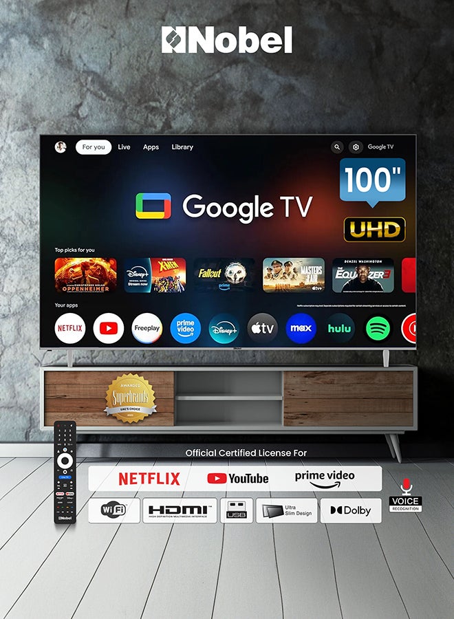 Compare 100Inch 4K UHD Google TV Smart TV, Dolby Sound & Voice Control, Android 14, Netflix YouTube Prime, WiFi & Bluetooth Connectivity – UHD100G Black at KSA Price