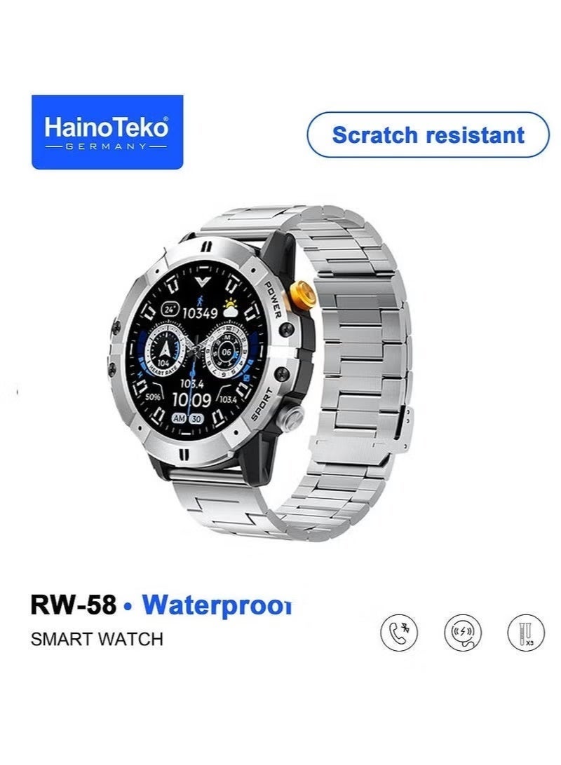 Compare Haino Teko RW58 AMOLED Smart Watch with Bluetooth Calling, Waterproof Fitness Tracker, Large HD Display, Heart Rate & Sleep Monitor, Long Battery Life, 3 Interchangeable Straps, Smartwatch for Men & Women, Silver at KSA Price