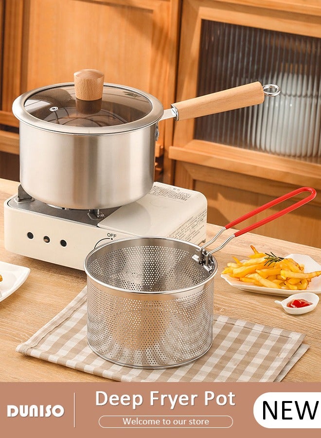 Compare Deep Fryer Pot with Fry Basket, Stainless Steel Oil Strainer Pot, Food Cooking Pot With Lid, Deep Fry Pan with Easy Grip Handle for Home Use, Stovetop Fryer with Basket for French Fries, Chicken Wings at KSA Price