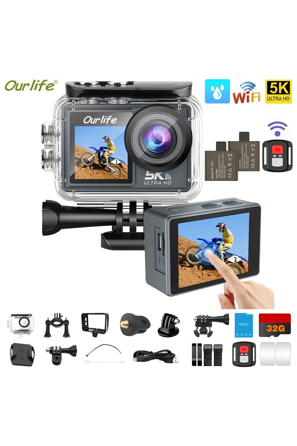 Action Camera WiFi 5K30FPS, Dual Screen Sports Camera…