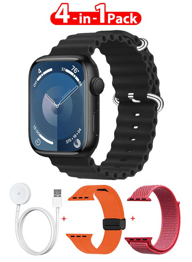 Compare Smart Watch Fitness Tracker 44mm for Android and Ios with 3 Replacement Bands and Charging Cable  Multicolour 5 at KSA Price