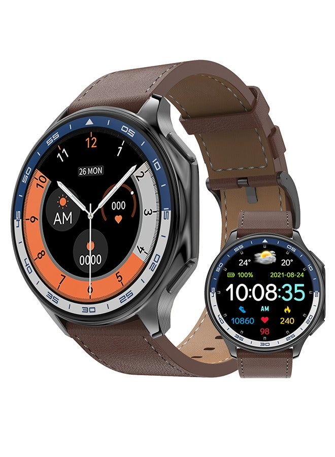 Compare Mens Smartwatch 1.43 AMOLED HD Screen Bluetooth Calling Activity Tracker Heart Rate Monitor IP68 Waterproof Compatible Android and iOS, Sports and Fitness Watch,Black Leather at KSA Price